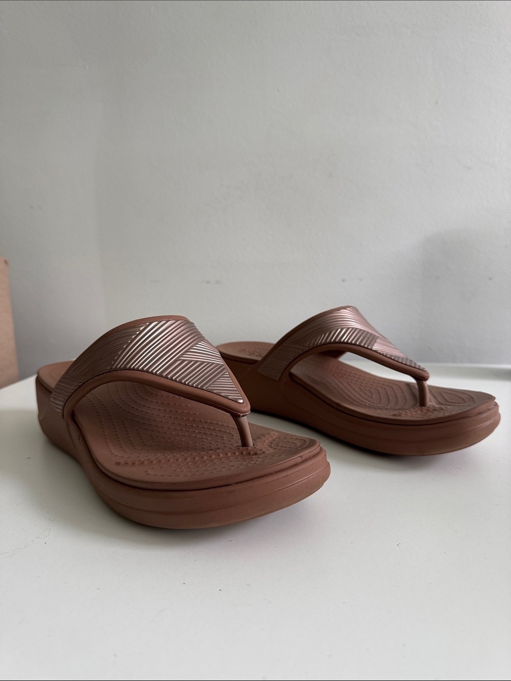 CROCS Brown Platform Thong Sandals